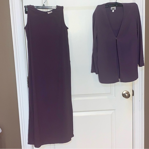 EILEEN FISHER Purple Silk Maxi Tank Dress & Matching Jacket Set Size P Petite - Picture 1 of 8
